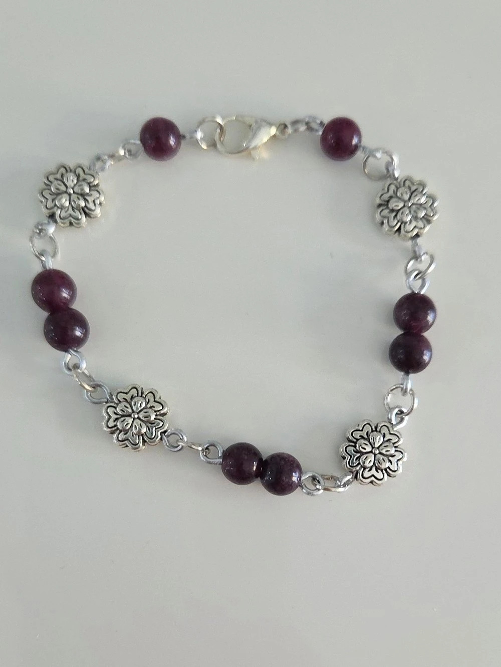 Purple Beaded Floral Bracelet Like New